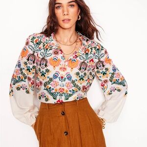 NWT Boden Ruffle Collar Blouse, Ivory, Tulip Fusion